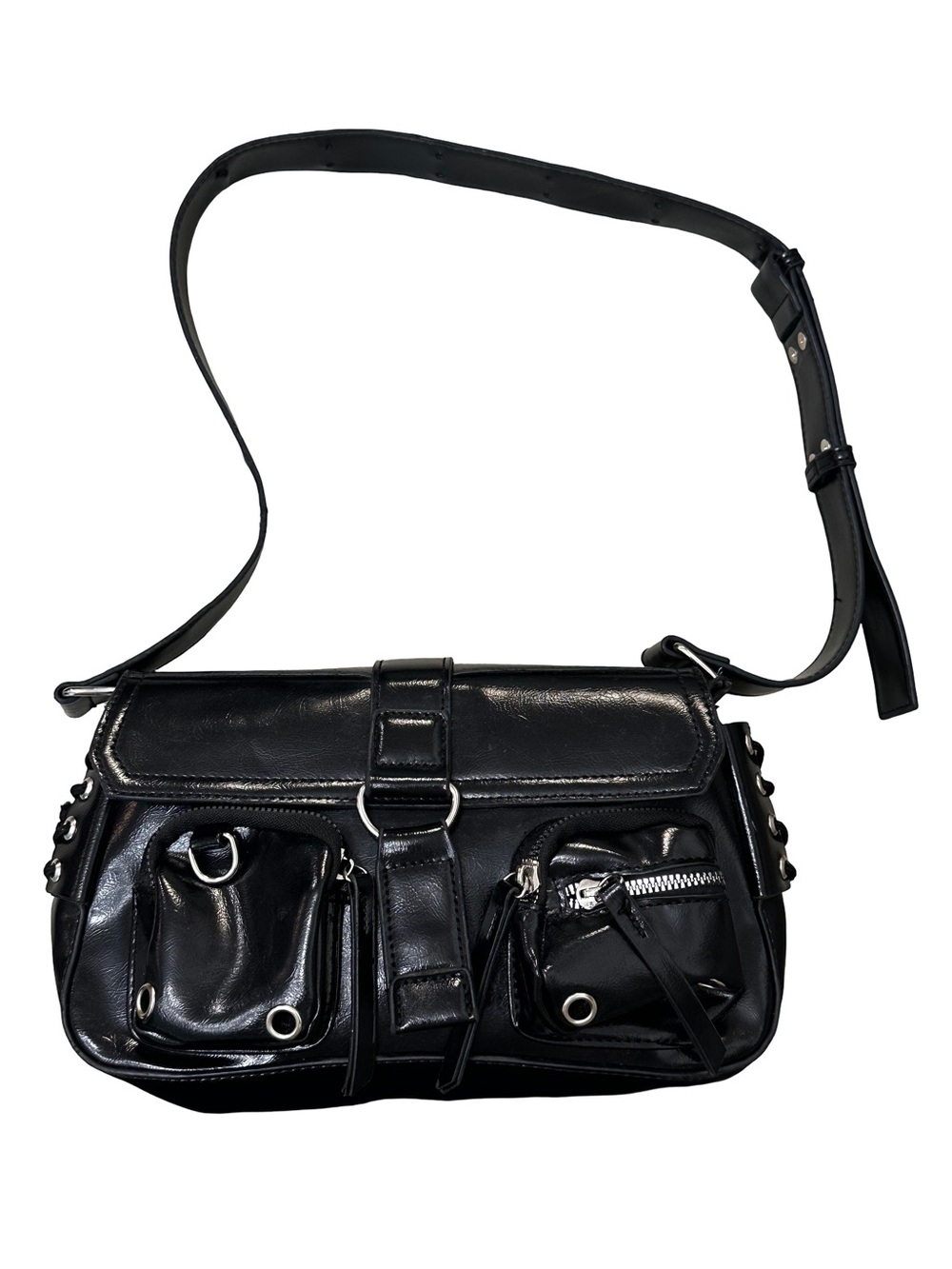 Black  Crossbody Shoulder Bag with Front Pockets